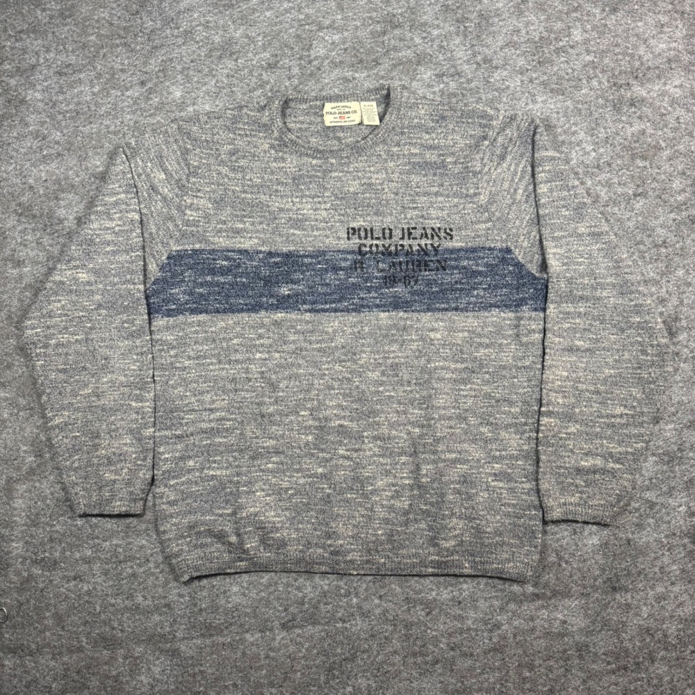 VTG Ralph Lauren Polo Jeans Co Crewneck Sweater Mens XL Blue Grey Marled Wool